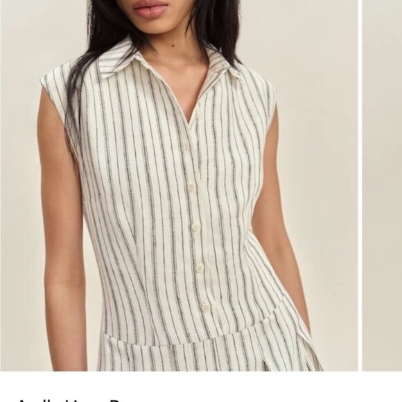 New Reformation Arella Linen Dress in Elsie Stripe - Picture 2 of 10